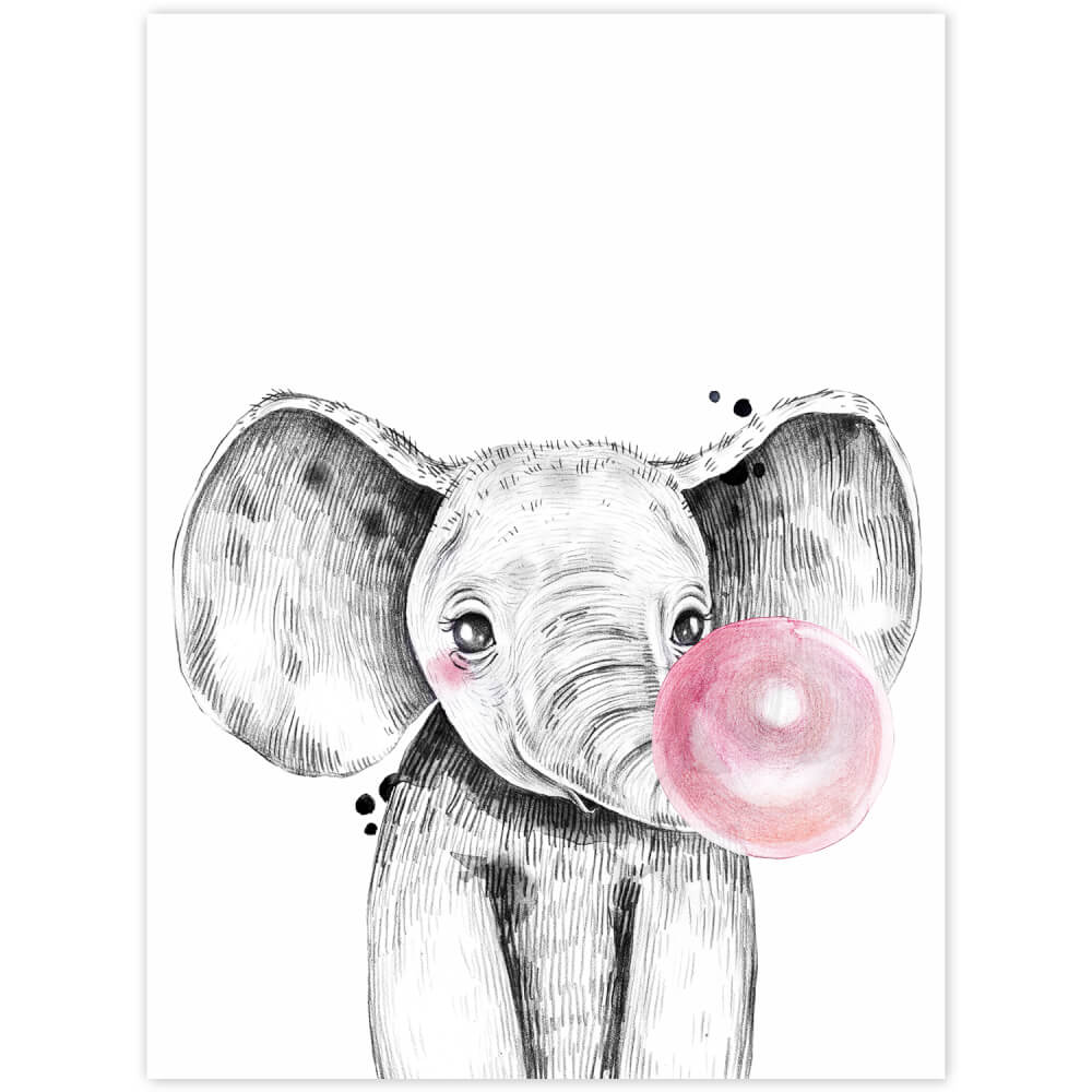 Babyzimmer Wandbild Elefant mit rosa Blase