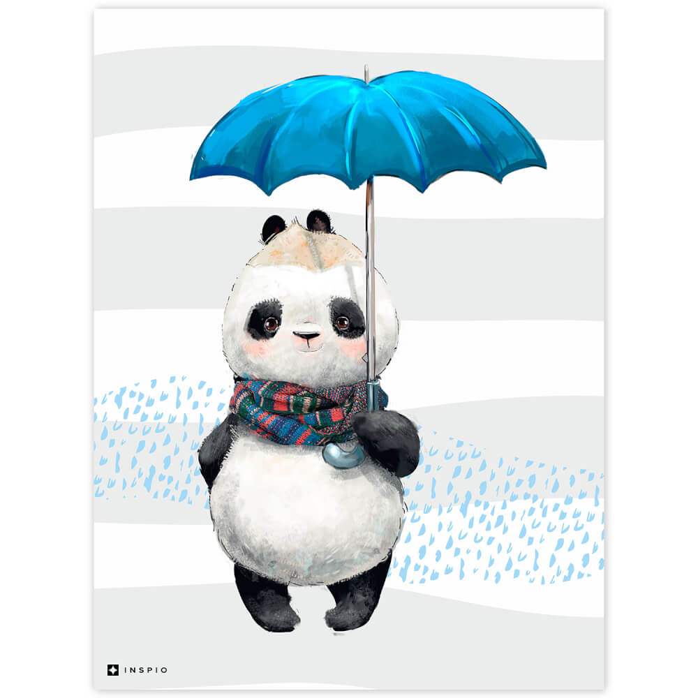 Bild an der Wand Panda mit blauem Regenschirm