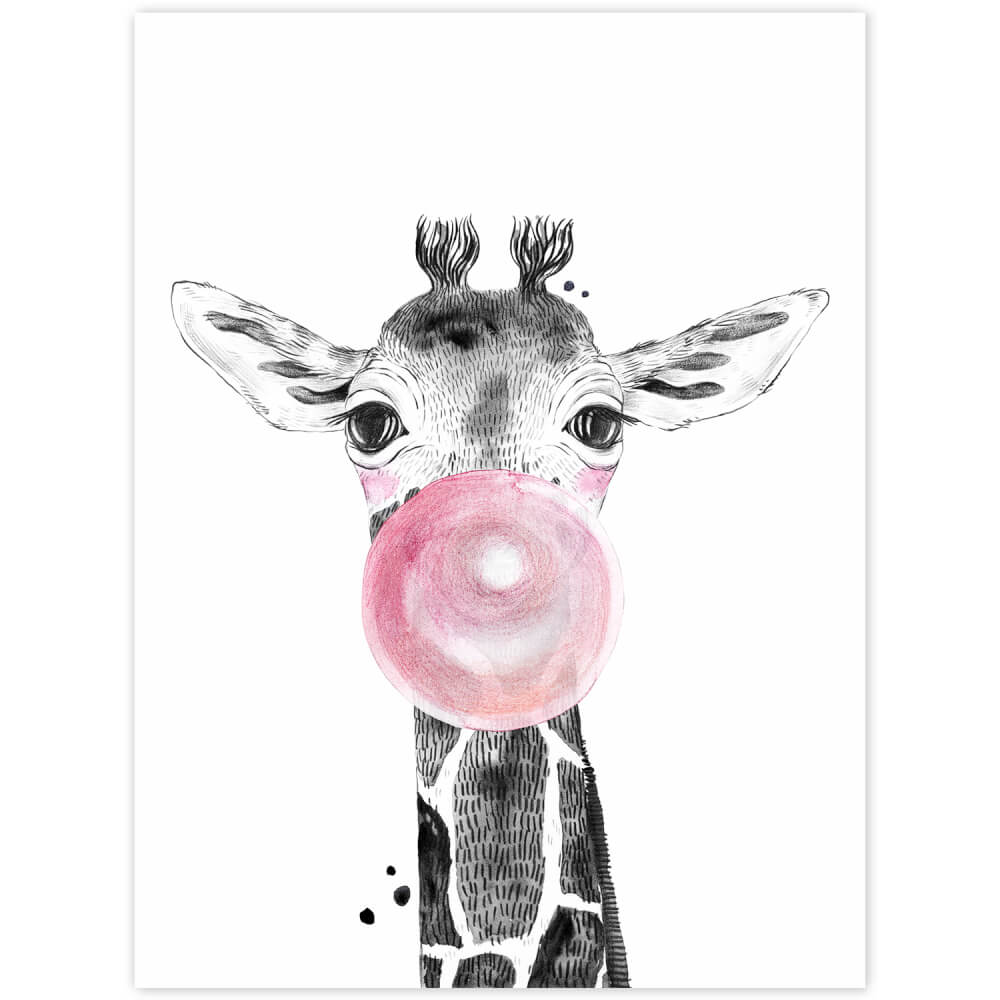 Bild für Kinderzimmer Giraffe mit rosa Blase